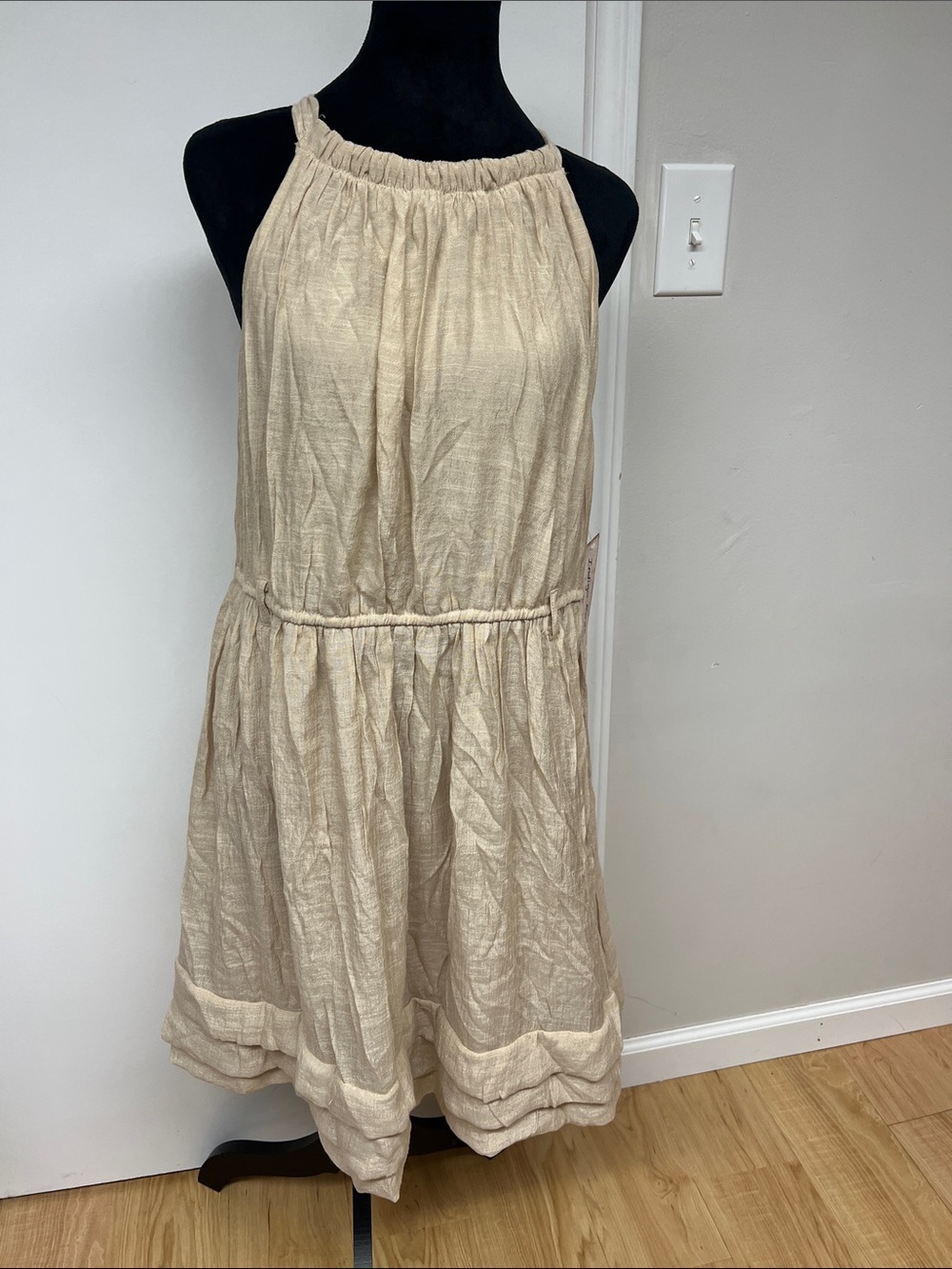 Light Beige Halter Midi Dress - Casual Summer Women's Dress